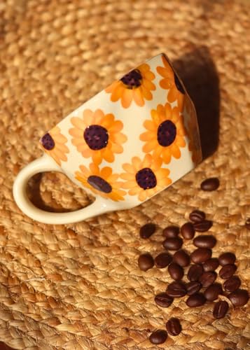 Image of WEAVING HOMES Surajmukhi Ceramic Mug for Office, Stylish Tea Cups for Woman, Modern Coffee Mug for Travel (220ml)