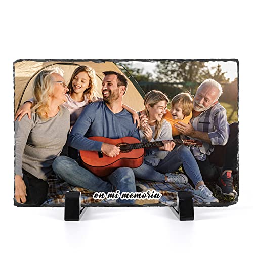 iDIY Marco de Fotos Personalizado Piedra-Portafotos Pizarra para papá Personalizado con Foto, Regalo Día del Padre original, Portafotos de Piedra Natural de Pizarra Personalizado con tu Foto, Familia