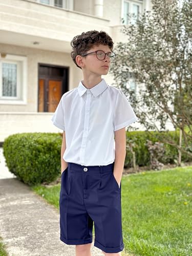Image of LOLANTA Boys Dress Shorts, Kids Summer Shorts School Uniform Outfit,Flat Front, Solid, Adjustable Waist 2-14 Years