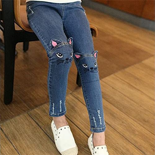 Generic Girls' Skinny Fit Pull on Jeggings Stretch Jeans for Teens Girls Cute Cat Print Elastic Waist Denim Pants2