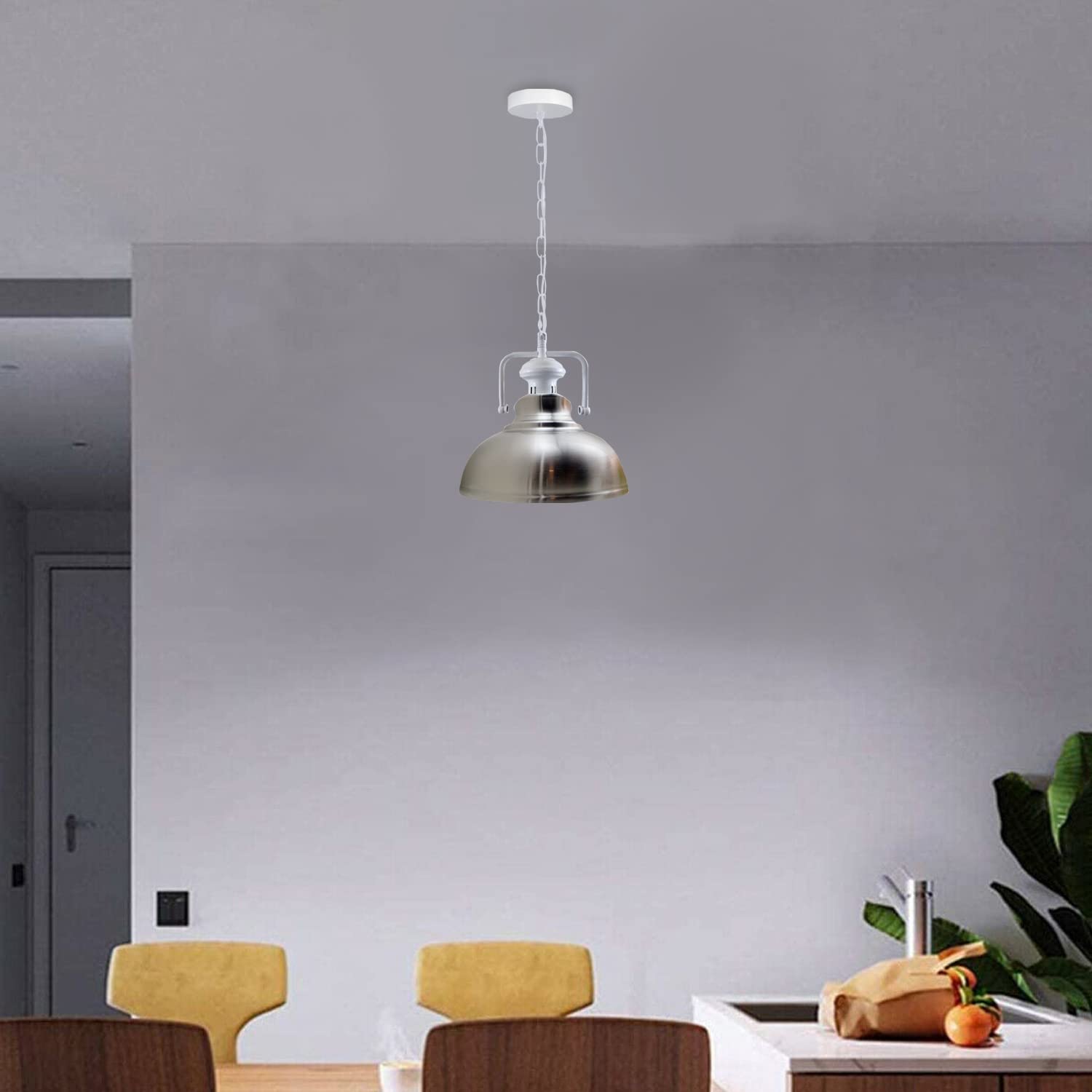 Industrial Satin Nikel Metal Ceiling Lamp Shade 29cm Retro Pendant Light Shade for E27 Fitting, Kitchen, Bedroom - Image 4