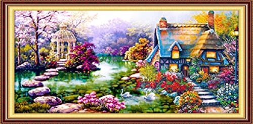 Maysurban Stickerei Set Kreuzstich Starter Kit Vorgezeichnet zum Sticken Stickset zum Selbersticken mit Blumen 45x45cm (Garten 40x70cm) Cover