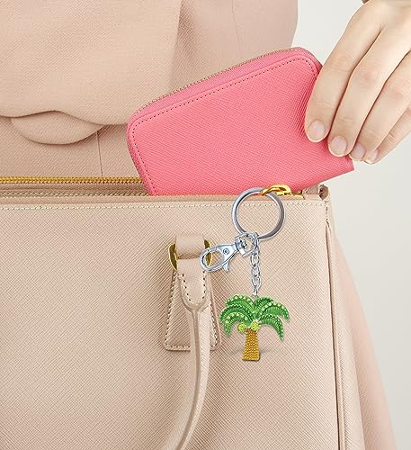 Aqua79 Sparkling Island Palm Tree Key Chain Charm - Silver 3D Rhinestone Keychain for Women and Men, Metal Alloy Crystal Bling Key Ring Holder with Clasp - 4.6 Inches - Thumbnail 6