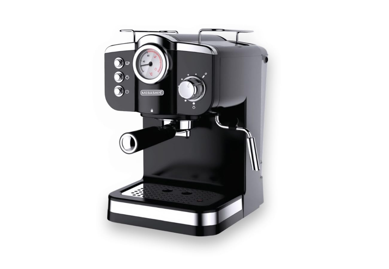 MEBASHI ME-ECM2015 Espresso Coffee Machine - 1.2L, 20 Bar, with Adjustable Steam Knob and Thermometer (Black)| 1100W