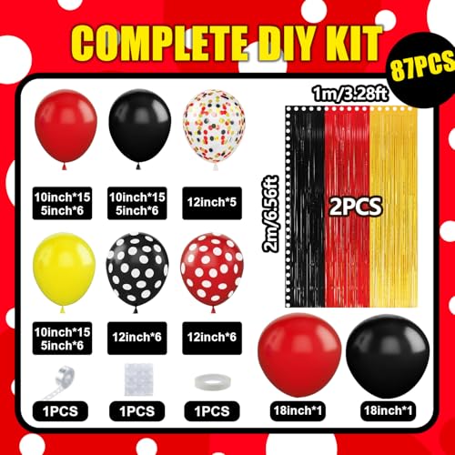 Image of Red Yellow Black Balloon Garland Arch Kit Birthday Party Decorations, Cartoon Themed Foil Fringe Curtains Backdrop Tinsel Streamer Photo Booth Props for Christmas New Years Party Decor Supplies