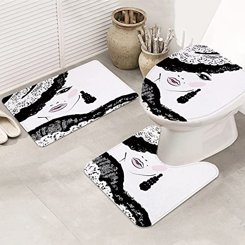 3 teiliges Badematten Set rutschfest U-FöRmige Duschvorleger,Teenager, barockes abstraktes Frauengesicht und gemusterter… – Bild 6