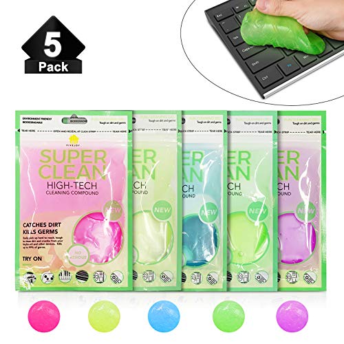 FiveJoy Car Cleaning Gels, 5-Pack Universal Auto Detailing Tools Car Interior Cleaner Putty, Dust Cleaning Mud for PC Tablet Laptop Keyboard, Air Vents, Camera, Printers, Calculator - 400g
