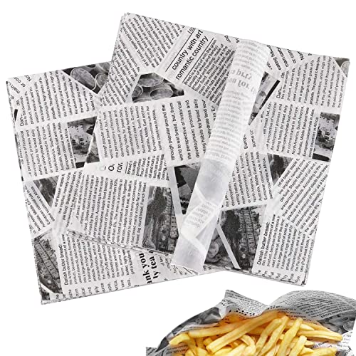 GALEPEE 100PCS Papier D'emballage Alimentaire Blanc Papier D'Emballage Frites 22*22cm Papier Alimentaire, Papier Journal Alimentaire Papier Anti Graisse Alimentaire pour Camping Burger Pizza Pain