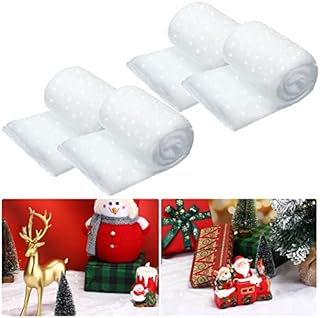 Nuanchu 4 Pieces 8 x 2.6 Ft Christmas White Glitter Blanket Fake Snow Christmas Blanket Roll Snow Thick Fake Snow for Christmas Backdrop Party Decor