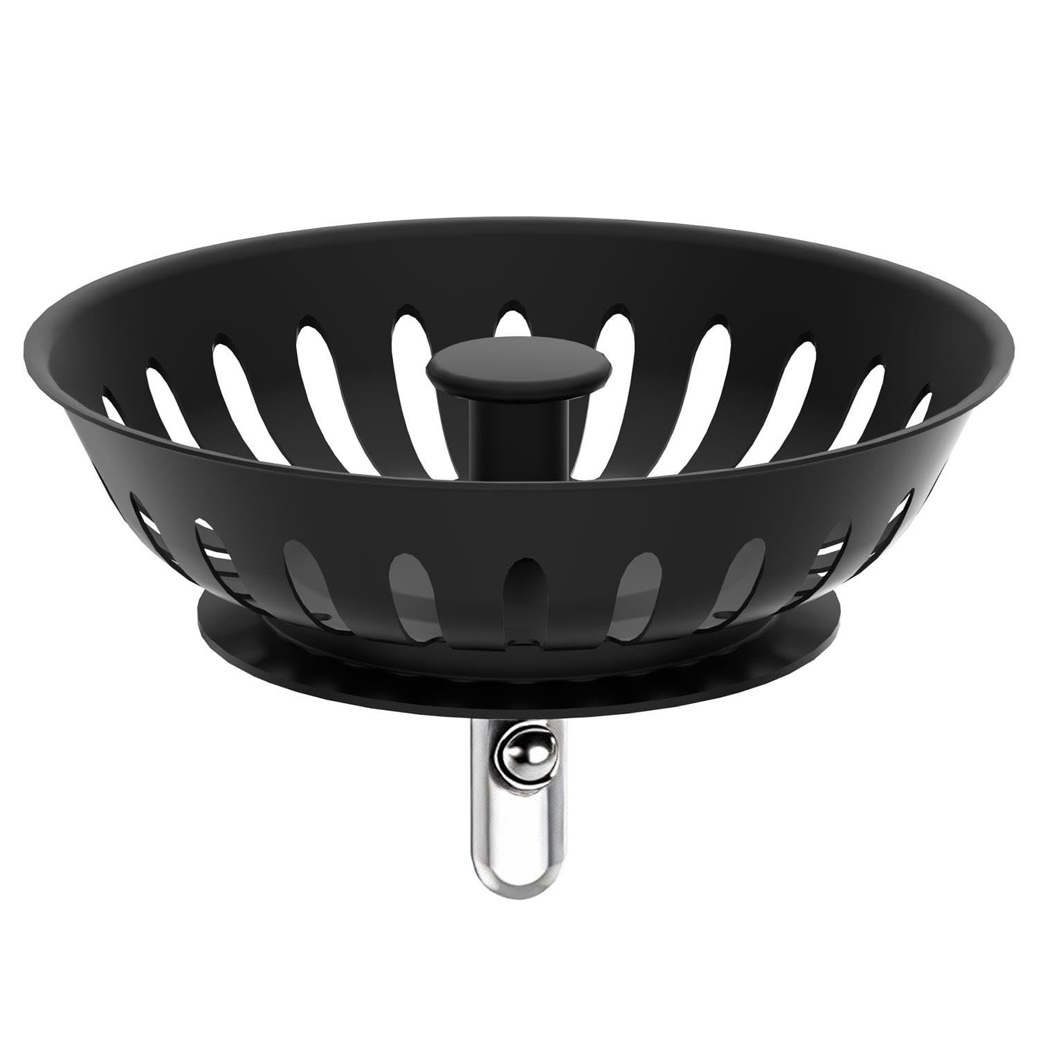 Black Kitchen Sink Deep Basket Strainer Plug 80mm Stainless Steel Push Pop-Up Style