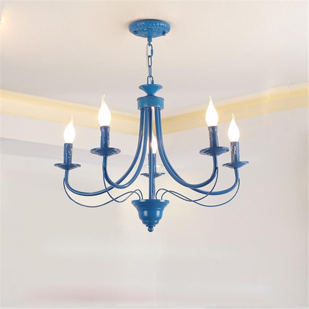 Amerykańska prosta lampa wisząca z kreatywnym żyrandolem LED (B Niebieski A 5 świateł)
