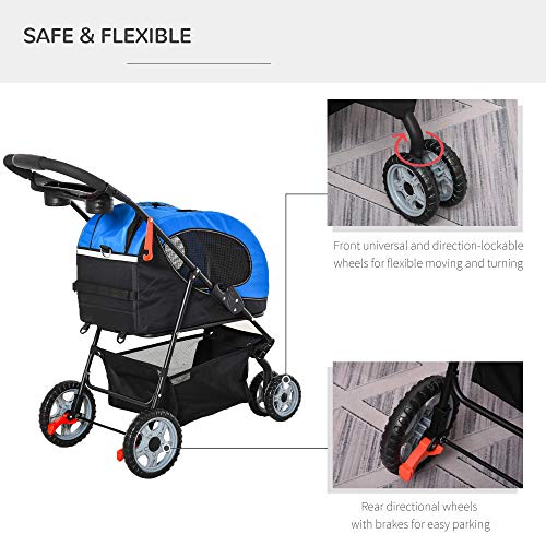 PawHut Foldable Pet Stroller, 5-in-1 Dog Cat Travel Carriage, Carrying Shoulder, Bag Backpack, Stroller, Luggage with… - Image 6