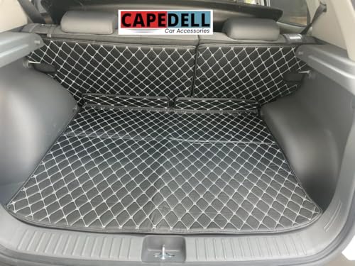 Image of CAPEDELL Premium 7D Boot /Trunk Mats Compatible for MG Hector 5 Seater||Luxury Leather Double Layered mats||Set of 3Pcs||100% Waterproof and Washable (Black with Golden)