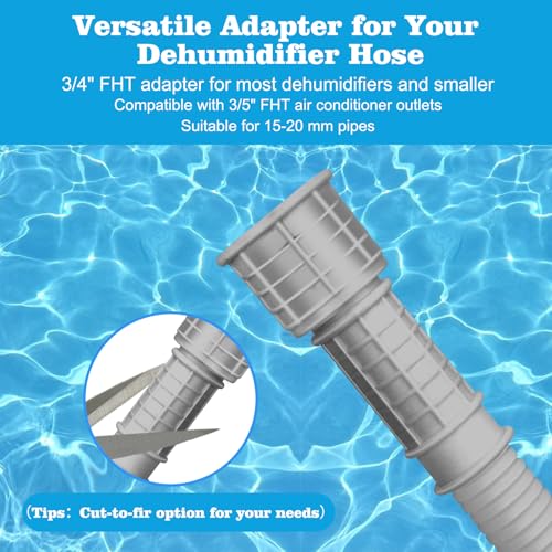 Flexible Universal Dehumidifier Drain Hose, with Cuttable Rubber Adapter & Connect Clamp, 5Ft Replacement Hose for Dehumidifiers&Portable Air Conditioners(Grey)