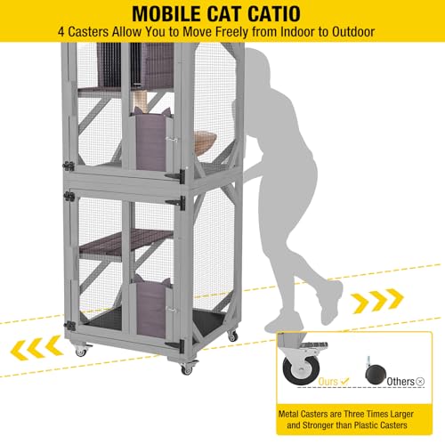 Image of Aivituvin Cat Catio Outdoor Cat House Movable Large Enclosures on Exercise Wheels Kitty Cage with Upgraded Resting Box,Waterproof Cover