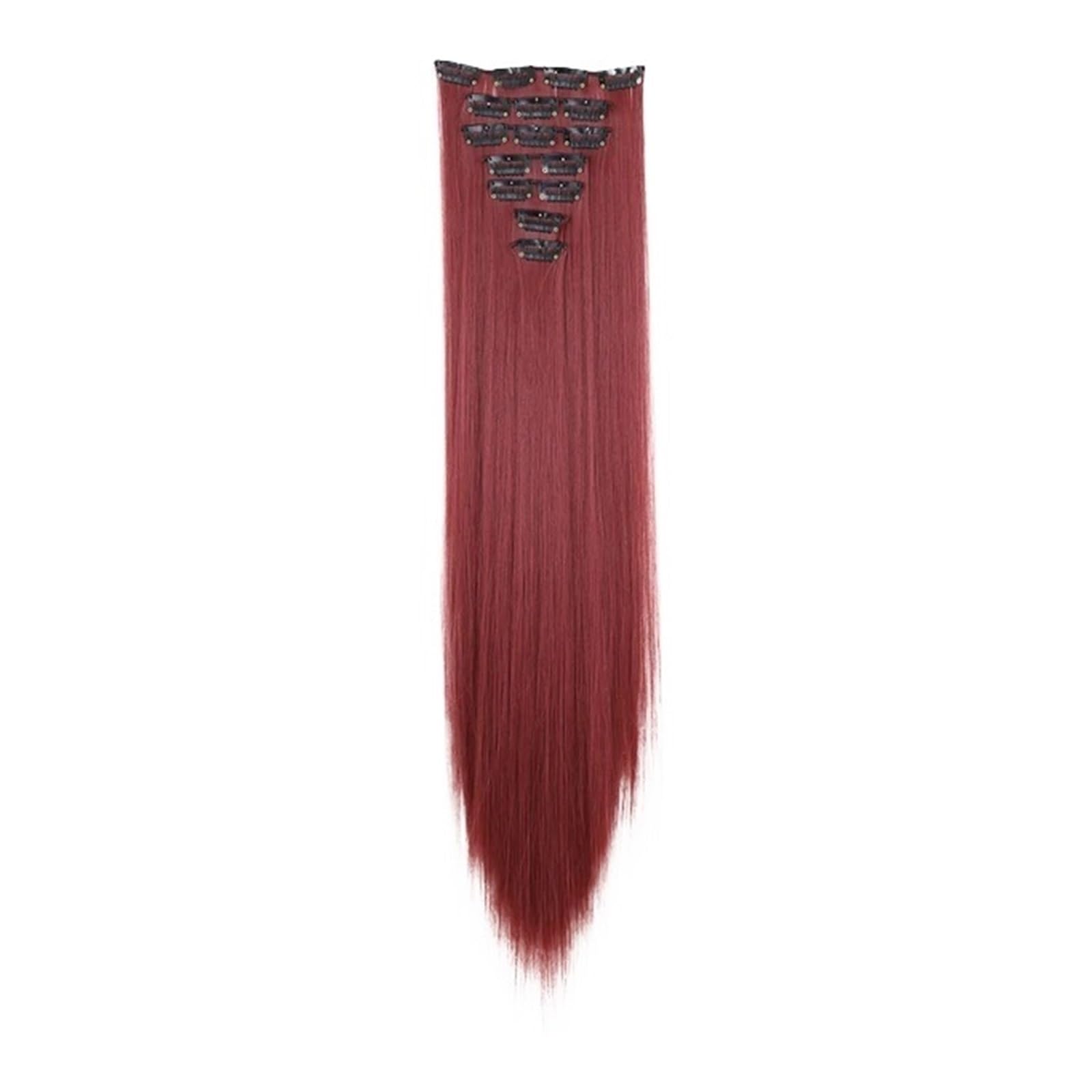 Pezzo di Capelli 7 Clips Extension Capelli Lunghi Lisci Sintetici Clip On Cheveux Clip Naturali Fibra Alta Temperatura Parrucca per Donne(Burg)
