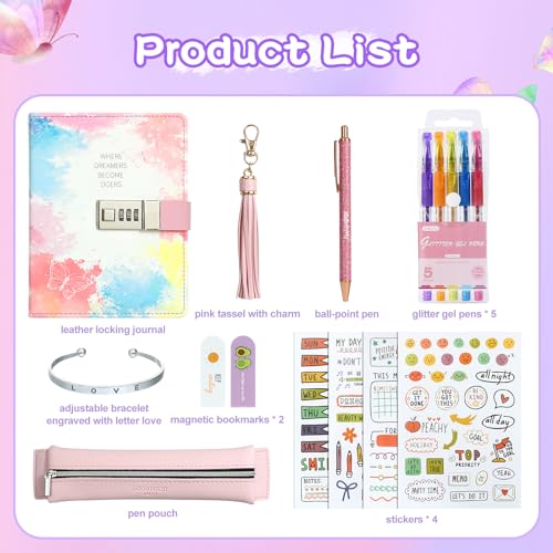 JIALILI Diary with Lock for Girls, Birthday Gift Ideas for 8, 9, 10, 11, 12 Year Old, Kids Journals Set for Girls Ages 8-12 teen, Girls Secret Diary Gift Set With 8 pack