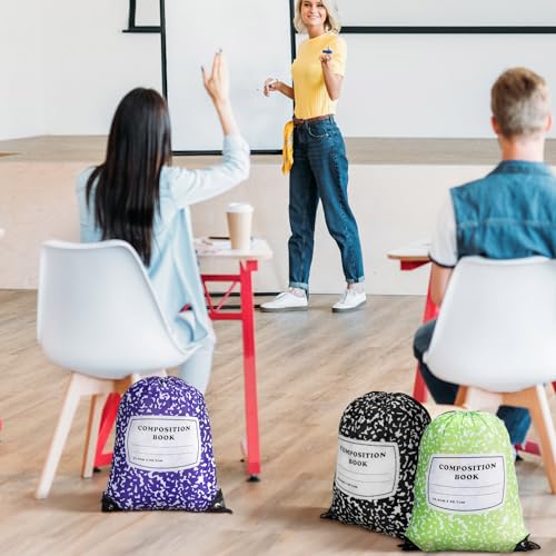 Image of 24 Pcs Back to School Composition Book Drawstring Bag Bulk 13 inchx16 inch Backpacks Carrying Folder Computer for Writing Teacher (Bright)