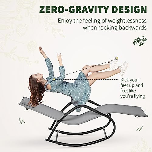 Outsunny Rocking Chair, Zero Gravity Patio Chaise Sun Lounger, Outdoor Rocker, Uv Water Resistant, Pillow For Sunbathing, Lawn, Garden Or Pool, Grey #TOP4