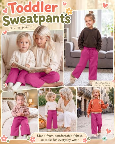 Image of Toddler Girls Wide Leg Pants | Baby Girls Sweatpants, Baggy Drawstring Pants with Pockets, Open Bottom Joggers, Back to School Trousers, for Kids 18M-5T