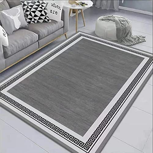 Grand tapis de salon shaggy 200x290 cm noir et gris à motif géométrique moderne