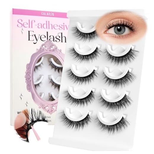 CALAILIS Cílios autoadesivos 5 pares de cílios postiços de aparência natural, sem necessidade de cola, cílios reutilizáveis olho de gato, cílios postiços autoadesivos com tiras adesivas de