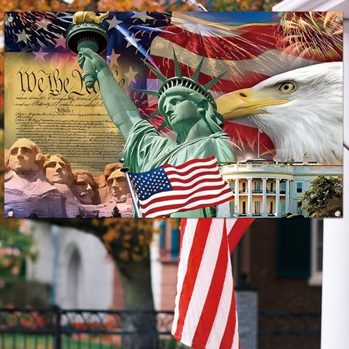 Image of Red White and Blue American Flag Eagle Backdrop Memorial Day Banner 4th of July Fourth of July Veterans Day Patriotic Party Decoration and Supplies for Home