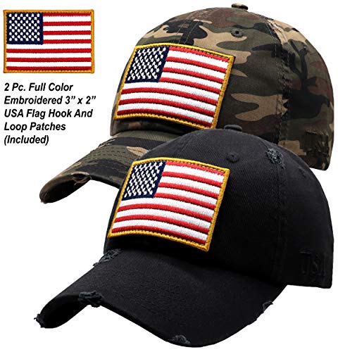 Image of Antourage American Flag Unisex Baseball Hat for Men and Women | USA Flag Mesh Snapback Flat Visor Cap + 2 Patriotic Patches