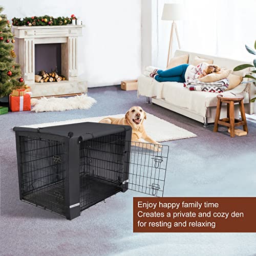 Yotache Dog Crate Cover For 36" Medium Double Door Wire Dog Cage, Lightweight 600D Polyester Indoor/Outdoor Durable Waterproof & Windproof Pet Kennel Covers With Reflective Strip Black | No Wire Crate #TOP6