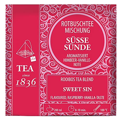 2 X teemando® Rotbuschteemischung Süße Sünde Himbeer-Vanille-Note aromatisiert 50 Pyramidenbeutel im Sachet à 3,5 g = 2 X 50 Beutel