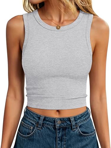 Image of ANRABESS Womens Crop Tank Tops High Neck Sleeveless Ribbed Knit Slim Fit Shirts 2026 Summer Casual Basic Workout Clothes