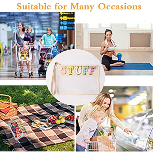 Abandship Chenille Letter Clear Bag, Stuff Pouch Varsity Bag Nylon Cosmetic Zipper Pouches Makeup Bags Travel Tote For Women Girls (Off White) #TOP4
