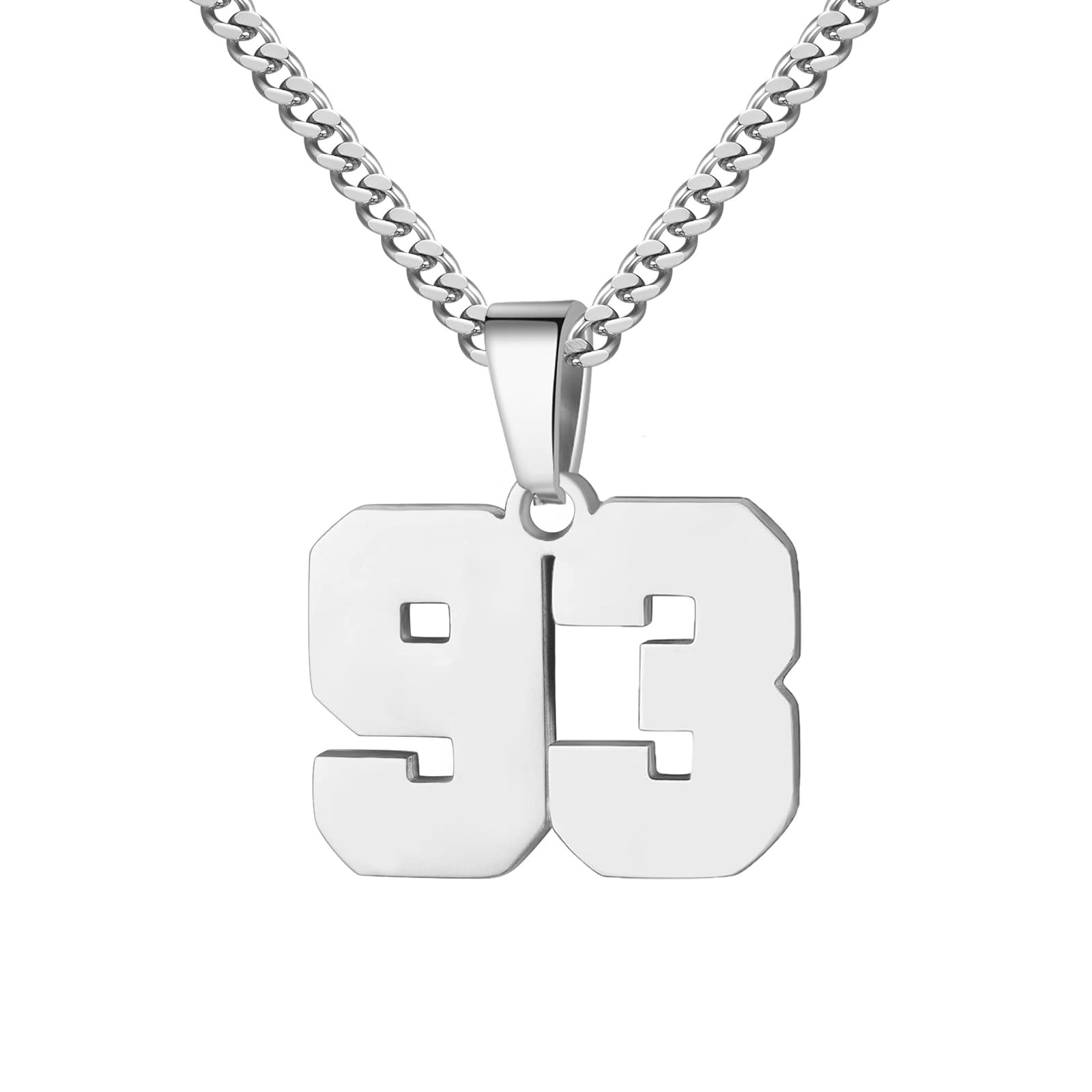 Number Necklace for Boy 0-99 Athletes Jersey Number Necklace Stainless Steel Chain 22+2 inch Personalized Number Charm P