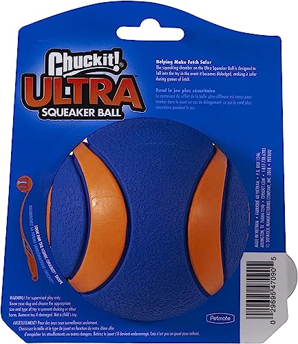 Image of Chuckit! Ultra Squeaker Dog Ball - Extra Large Bouncy and Squeaky Pet Toy for Dogs 100+ lbs - Floats on Water - Durable Rubber - 3.5 inch Diameter - Size XL (Pack of 12)
