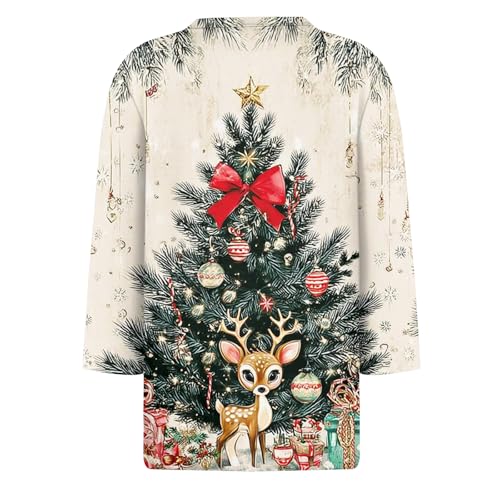 Christmas Shirts for Women Cute Xmas Print 3/4 Sleeve Funny Holiday Tops | Christmas Tree Graphic Tee 3/4 Sleeve Crew Neck Tunic Tops Merry Christmas Ugly Shirt Xmas Party Sweater A-Beige L - image 5
