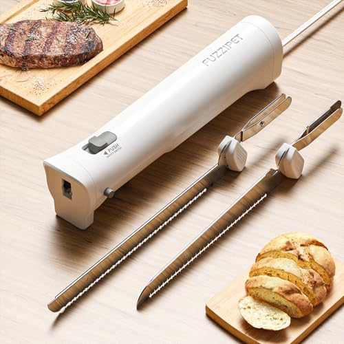 Comparison: Best Electric Knife For Cutting Meat 11 Fuzzipet Electric Knife for Meat Slicing, Electric Bread Knife with 4 Stainless Steel Blades, Electric Cutting Knife for Meats, Poultry, Bread, Cheese & More (White)
