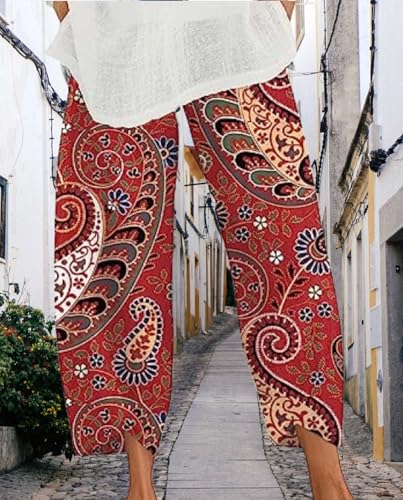 Capris Pants for Women 2025 Summer Wide Leg Cropped Elastic Waist Trousers Casual Comfy Art Printed Trendy Pant4