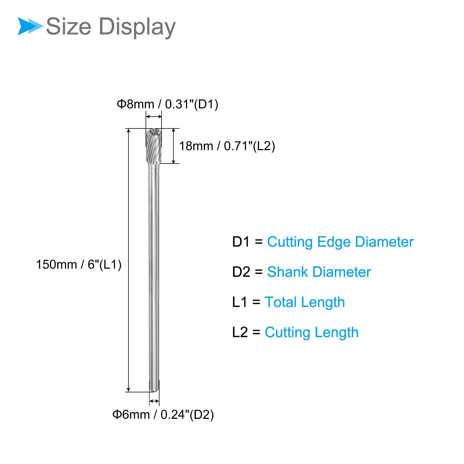 CoCud Tungsten Carbide Rotary Burrs File, 1/4" Shank 8mm Dia, Single Cut Cylinder Shape Rotary Burrs Tool with Ball Nose - Image 2