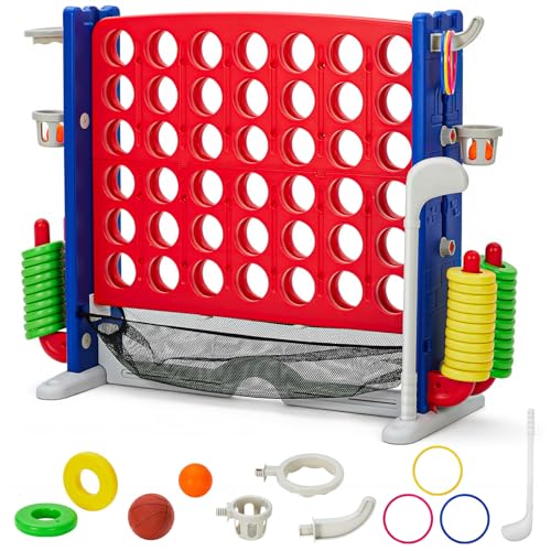 Riesiges Vier-Gewinnt-Spiel Jumbo-Vier-Gewinnt-Spiel für draußen mit Verstellbarer Höhe (91122 cm) und 42 Jumbo-Ringen mit Schnellverschluss-Rutsche Gartenspiel für Kinder und Erwachsene
