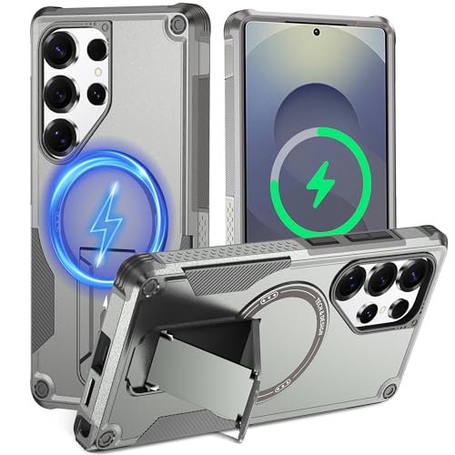 Coque Samsung S25 Ultra magnétique haut de gamme avec béquille de protection grise