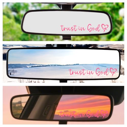 Image of Gosknor 6pcs Trust in God Rearview Mirror Stickers, Cute Heart Vinyl Car Mirror Decals Inspirational Rear View & Car Window Stickers for Women Auto Vanity Decoration Accessories (Pink)