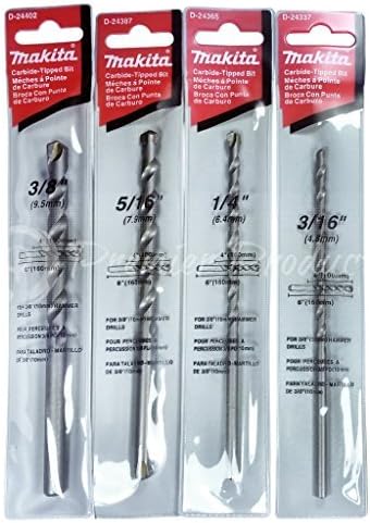 Makita 4 Piece - Concrete Drill Bit Set for Hammer Drills - Precise Drilling for Light Masonry & Concrete