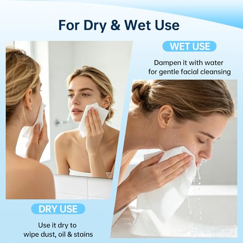 Image of Disposable Face Towels, 100 Count Biodegradable Face Towelettes, Lint- free Makeup Remover Dry Wipes, Multi-Purpose Face Washcloths for Washing Face, Sensitive Skin & Travel, 2 Boxes