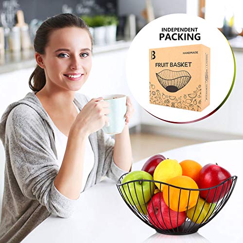 Fruit Bowl For Kitchen Counter, Modern Metal Wire Vegetable Basket For Bread And Snacks, Decorative Fruits And Veggie Storage Holder For Countertop, Table, Centerpiece (Black) #TOP6