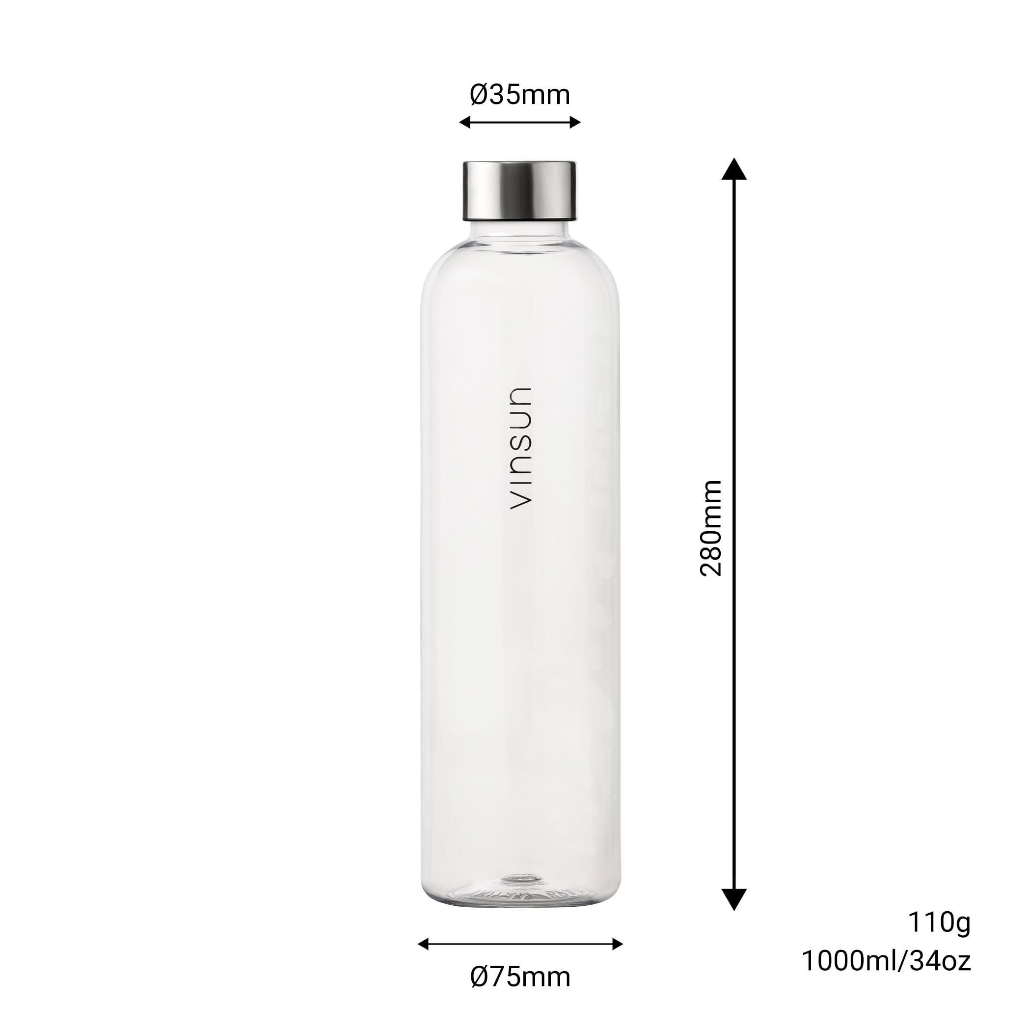 VINSUN Borraccia 1 Litro - a Prova di Perdite, Senza BPA, Tritan, Riutilizzabile - Bottiglia Acqua per Sport, Scuola, Università, Bici, Ufficio, Palestra
