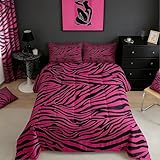Feelyou Zebra Bedding Set Queen Size Animal Print Comforter Set for Kids Boys Girls Decor Hot Pink Comforter Microfiber Abstract Art Duvet Set Bedroom Stripes Quilt Set