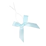 AKLVBL 50 Pack Blue Satin Ribbon Twist Tie Bows for Treat Bags, Gift Bags, Bakery Candy Bags and Package Decorating Ribbon Bow, Bowknot for Gifts