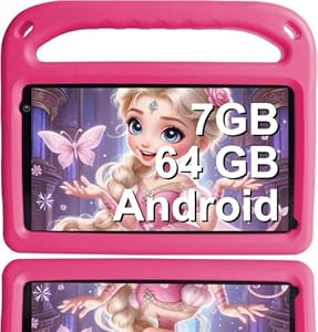 GOODTEL Tablet Android | 7 GB RAM + 64 GB ROM | 7-Zoll-Tablet | WLAN, Bluetooth 5.0, GPS, Bildung + Spiele, Doppelkamera, sicherung, mit Eva-Hülle – Rosa