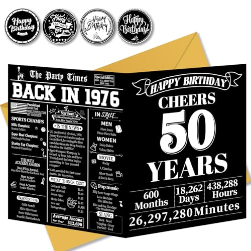 50th Birthday Card, 50th Retro Birthday Decorations for Women, Men, Mother and Dad, 1976 Creative Card, Unique Birthday Gift for 50 year old Wife Husband