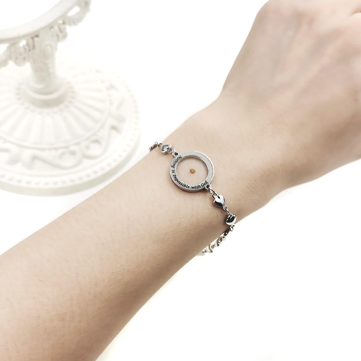 Nothing Is Impossible Bracelet Stainless Steel Love Heart Link Chain Bracelet With Real Mustard Seed, Inspirational Christian Faith Gift for Women - Image 2